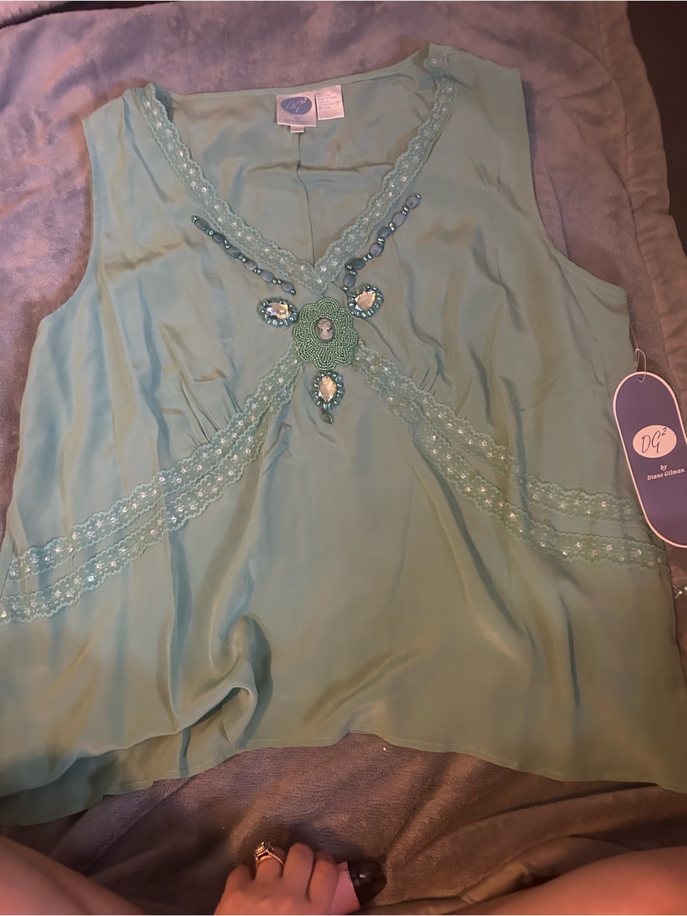 Vintage Diane Gilman silk, hand beaded blouse
